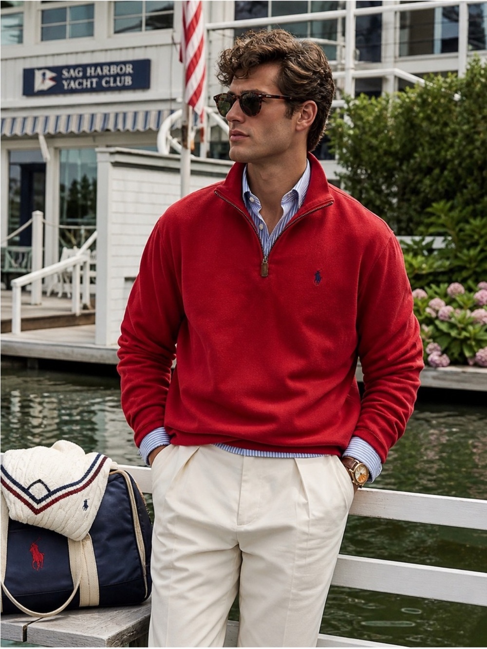 Mens Polo ralph Lauren 1/4 half zip M red sweater - Picture 2 of 6
